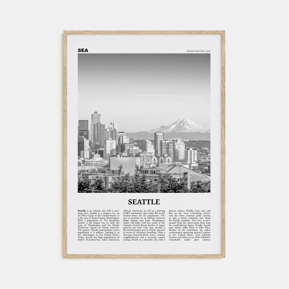 Seattle Black And White Travel Poster, Washington