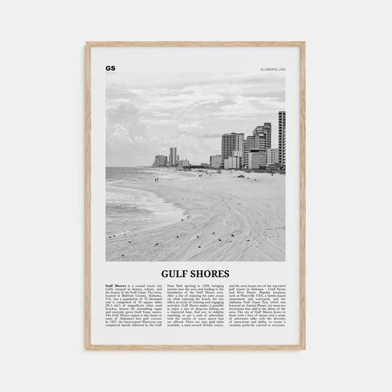 Gulf Shores Black and White Travel Poster, Alabama