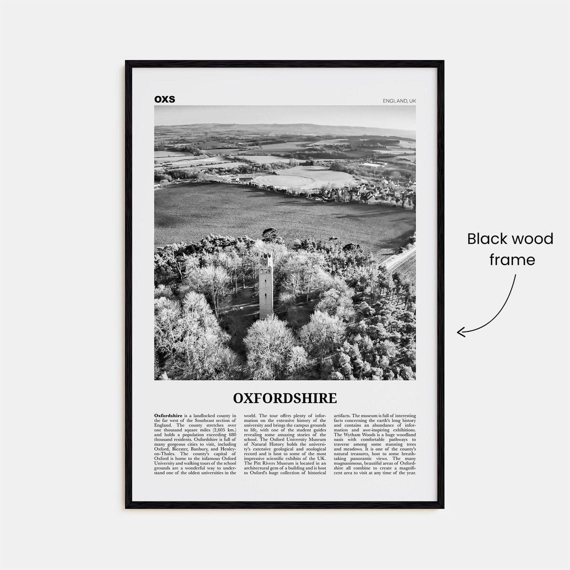 Oxfordshire Print Black And White Oxfordshire Wall Art Oxfordshire Poster Oxfordshire Photo Oxfordshire Map England Uk United Kingdom - Image 3