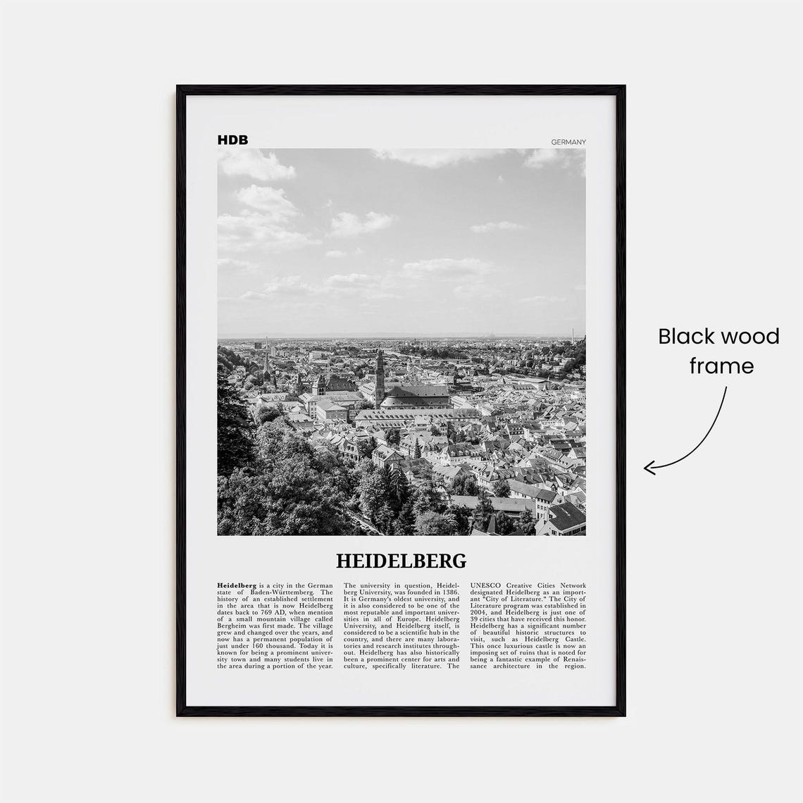 Heidelberg Black and White Art Print, Germany - Image 3