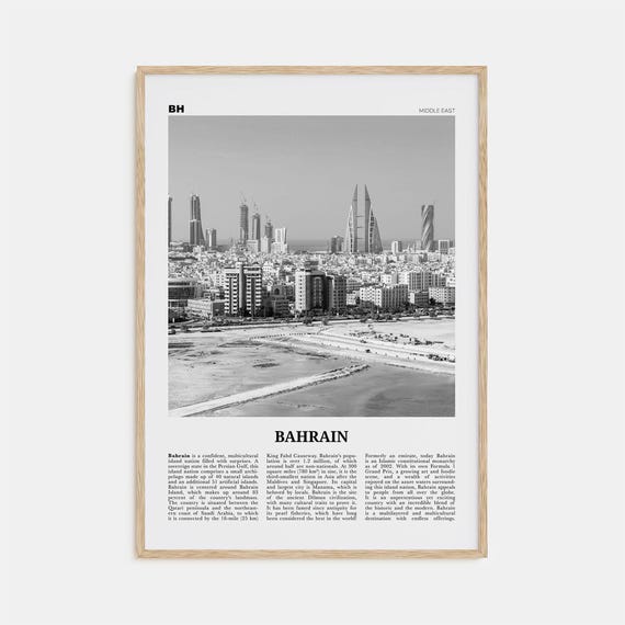 Bahrain Black and White Travel Poster, Country Art