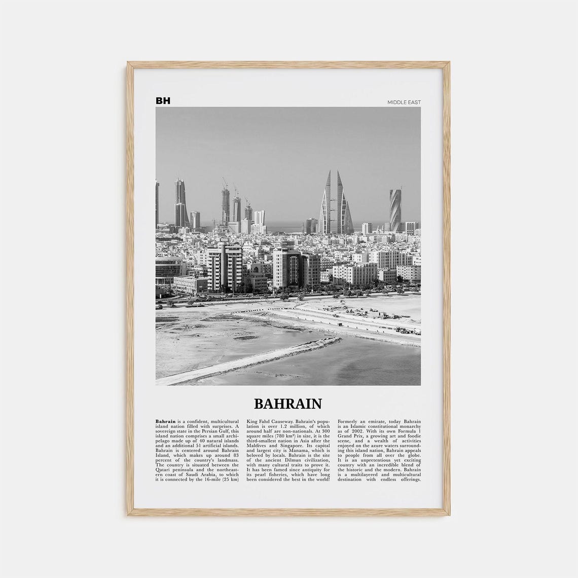 Bahrain Black and White Travel Poster, Country Art