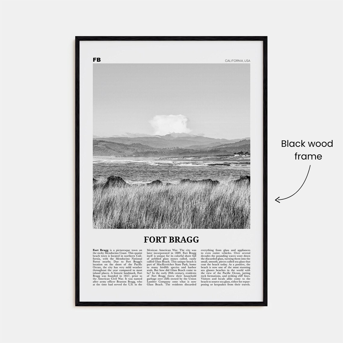 Fort Bragg Black and White Travel Poster, California - Image 3