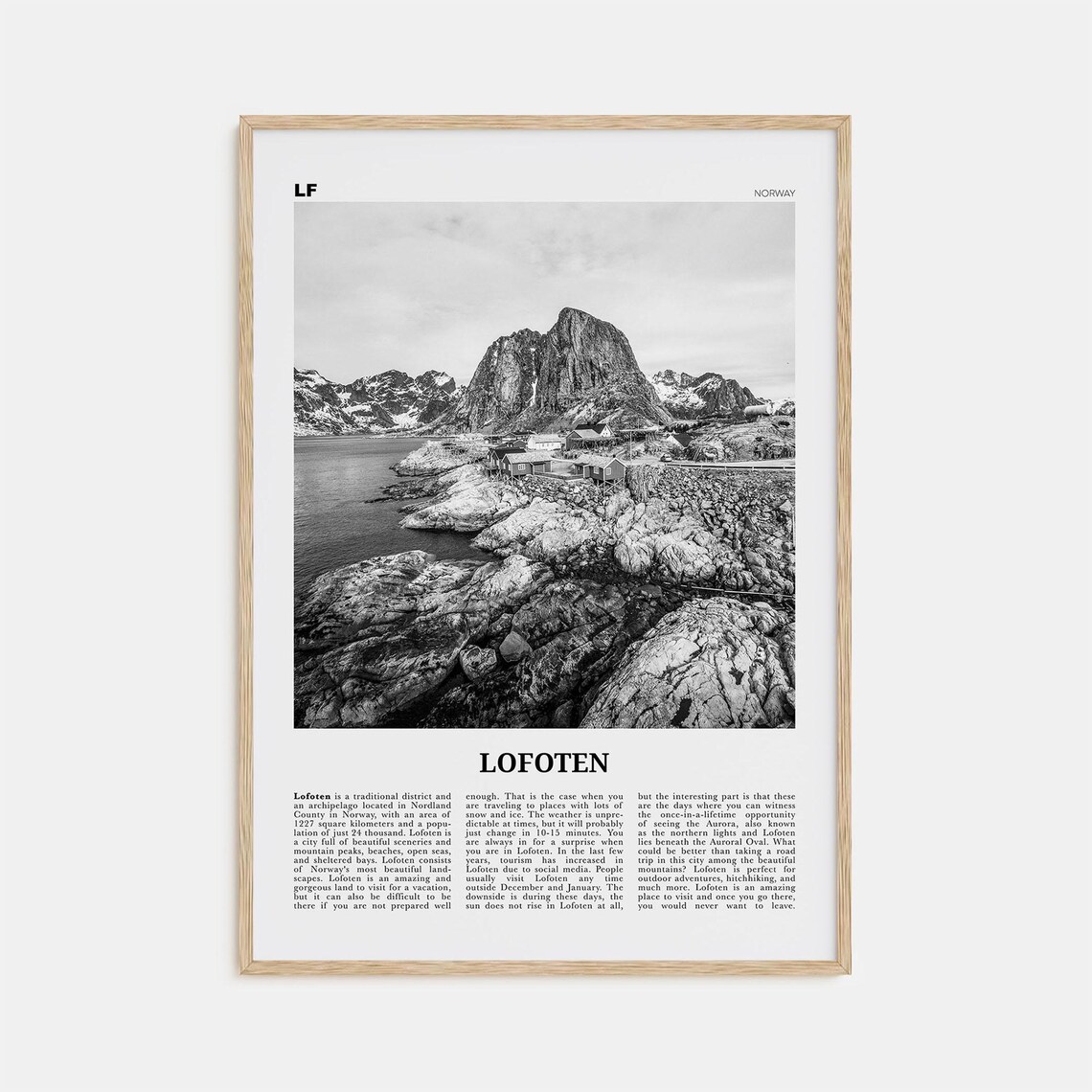 Lofoten Black And White Travel Poster, Norway Map