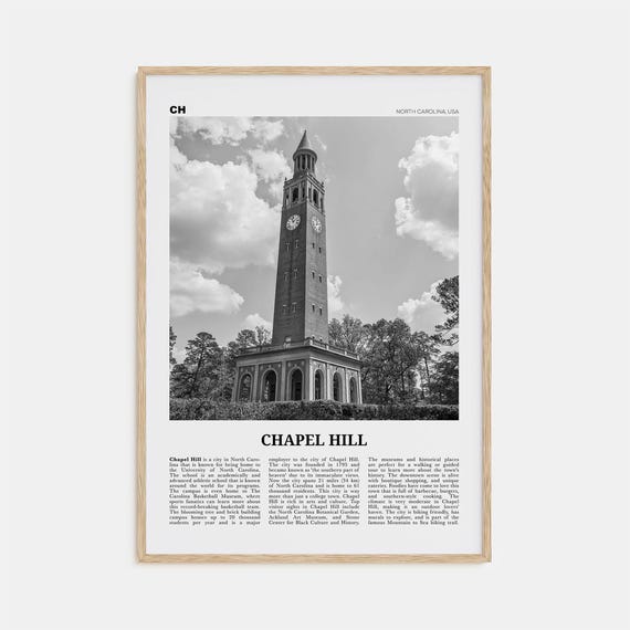 Chapel Hill Black and White Travel Poster, North Carolina