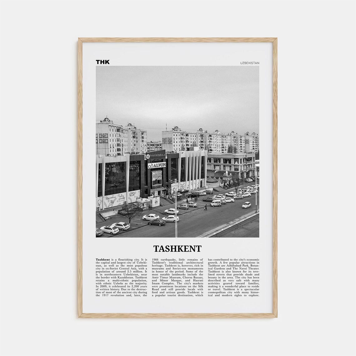 Tashkent Black and White Travel Poster, Uzbekistan