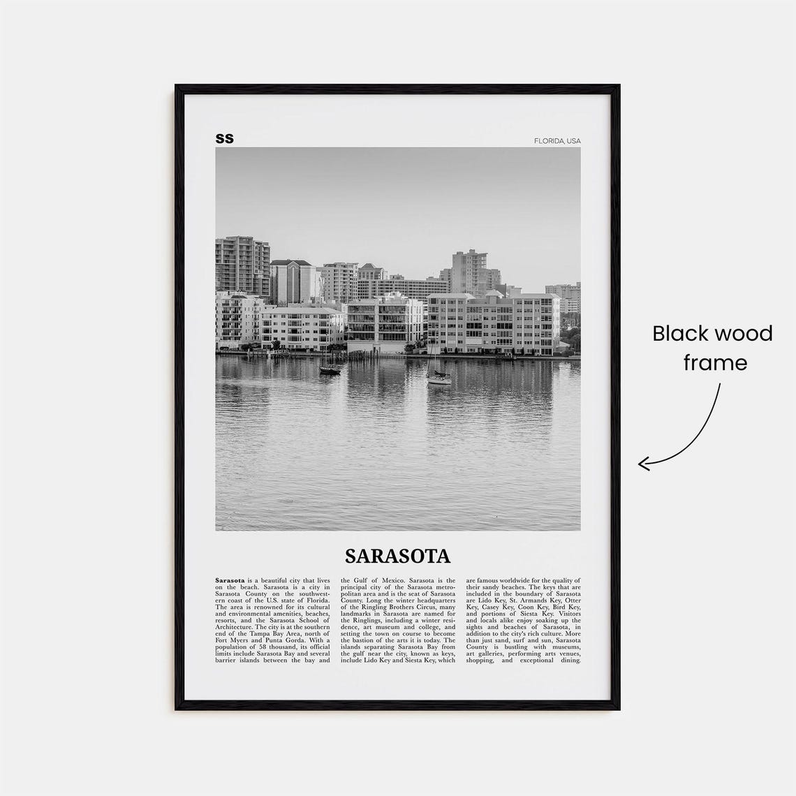 Sarasota Print Black And White No 2 Sarasota Wall Art Sarasota Poster Sarasota Photo Florida Usa United States North America - Image 3