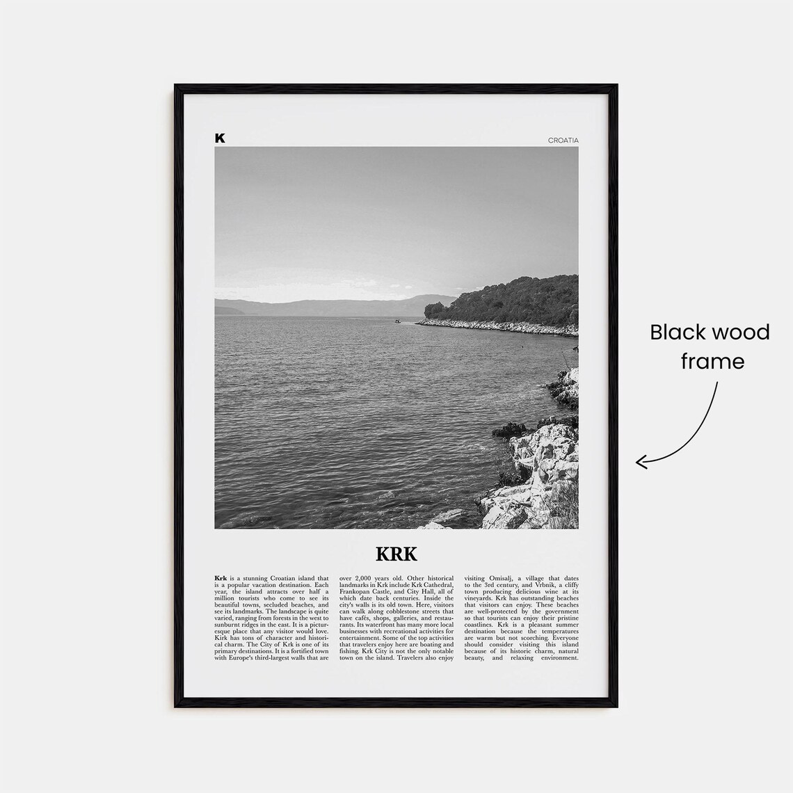 Krk Black and White Travel Poster, Krk Croatia - Image 3