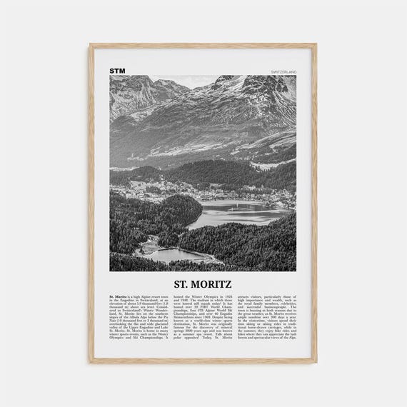 St Moritz Black and White Travel Poster, Swiss Alps