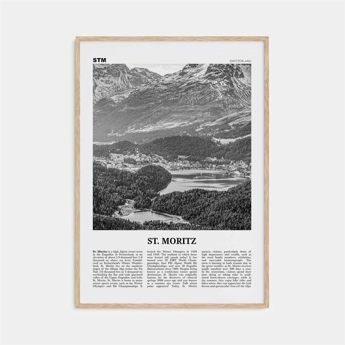 St Moritz Black and White Travel Poster, Swiss Alps