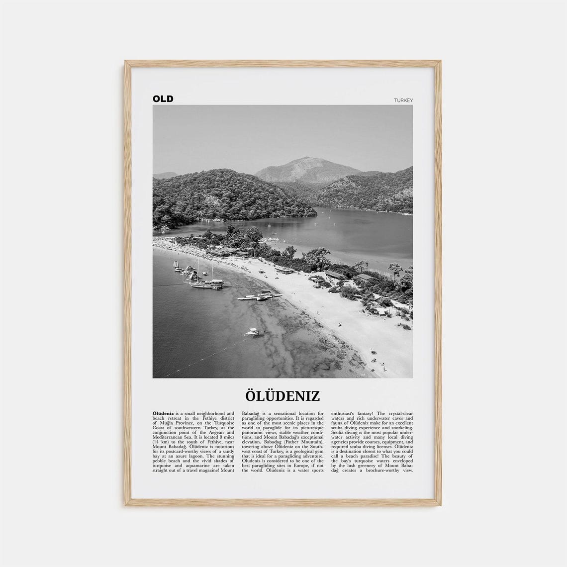 Oludeniz Black and White Travel Poster, Turkey