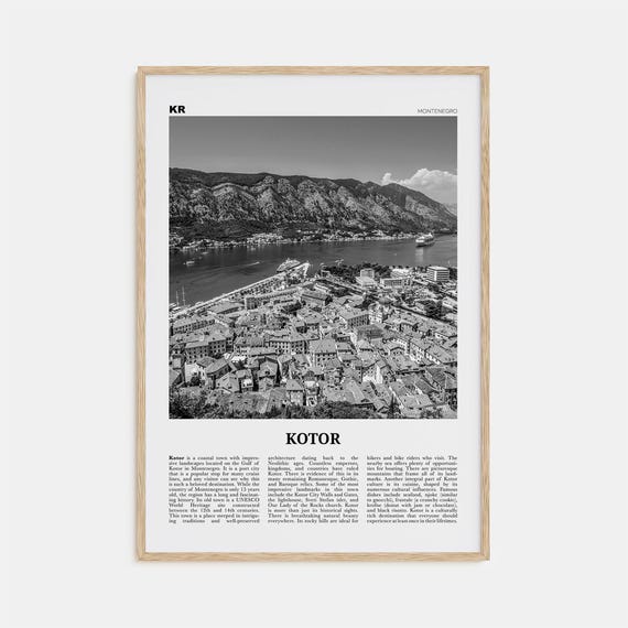 Kotor Black and White Travel Poster, Montenegro