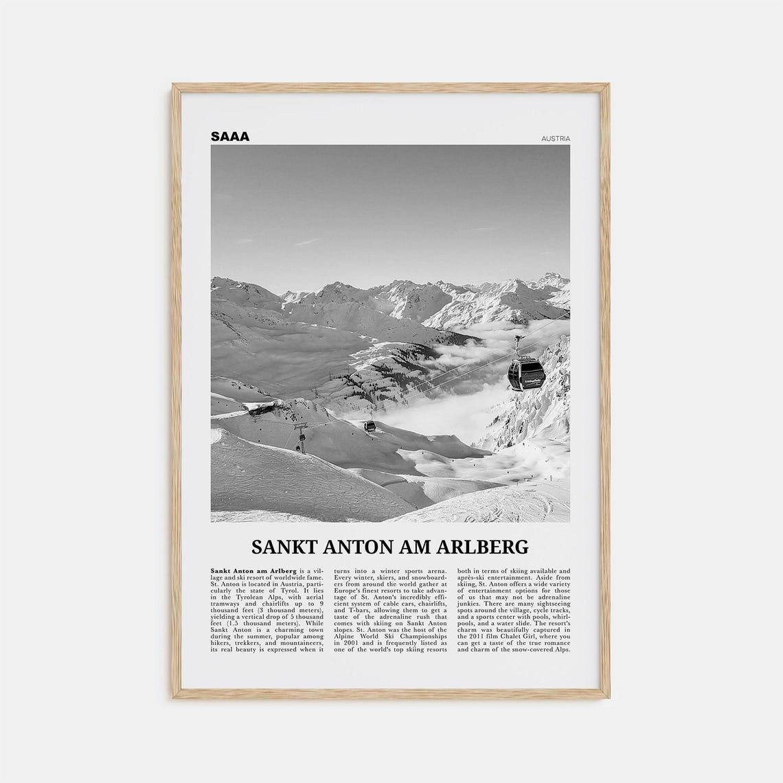 Sankt Anton Am Arlberg Black and White Travel Poster
