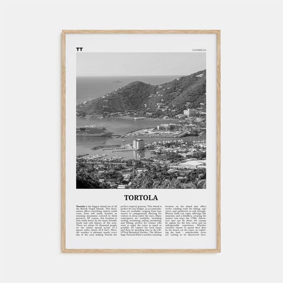 Tortola Black and White Travel Poster, Caribbean Map