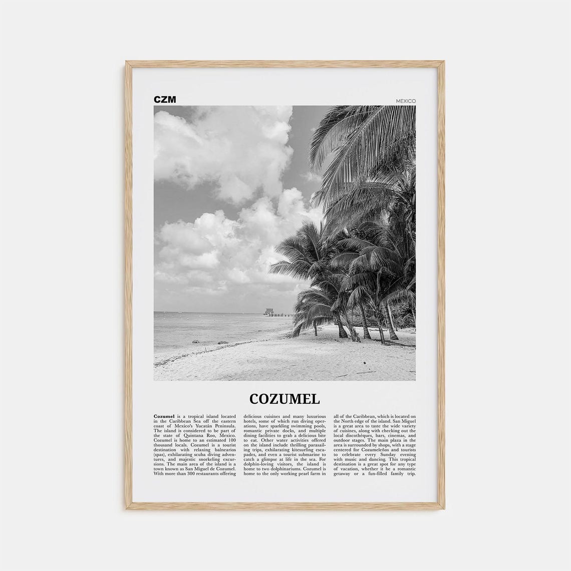 Cozumel Black and White Travel Poster, Mexico Wall Art
