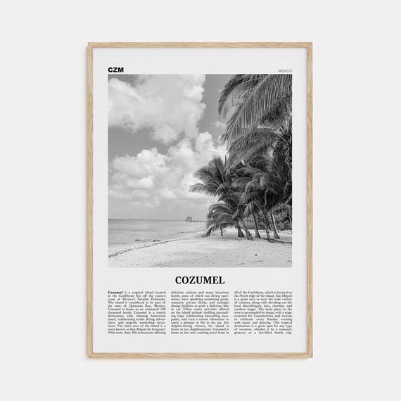 Cozumel Black and White Travel Poster, Mexico Wall Art