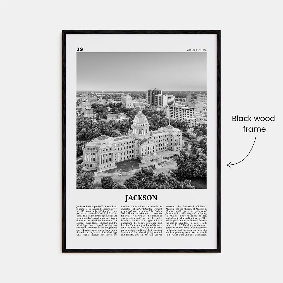 Jackson Mississippi Black and White Travel Poster - Image 3