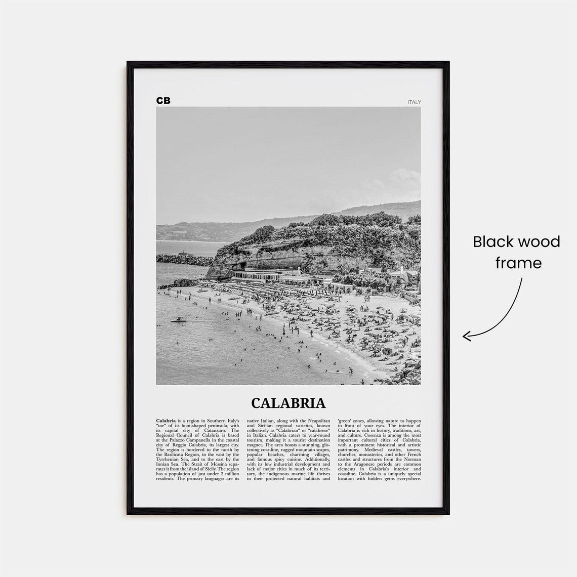 Calabria Black and White Travel Poster, Italy - Image 3