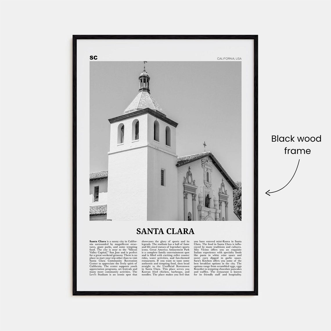 Santa Clara Black and White Travel Poster, California - Image 3