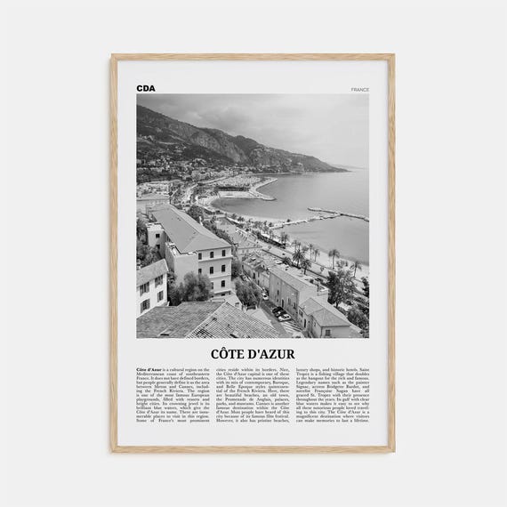 Cte Dazur Black and White Travel Poster, France
