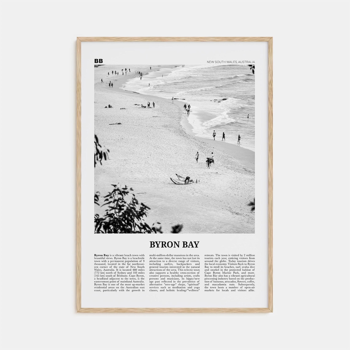 Byron Bay Black and White Travel Poster, Australia