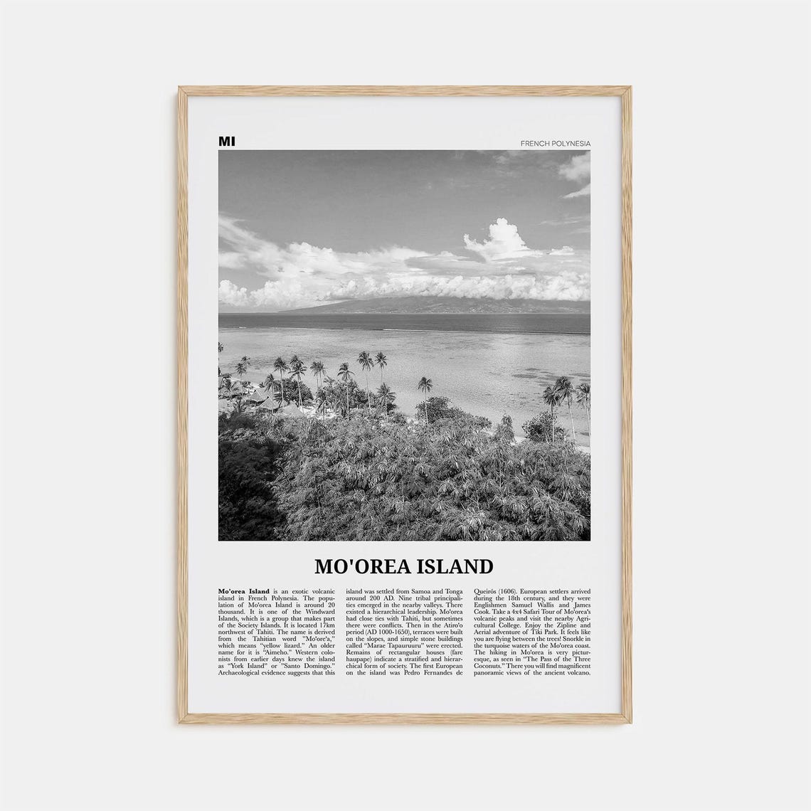 Moorea Island Black And White Travel Poster