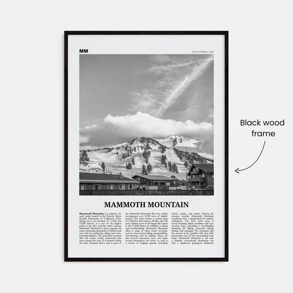 Mammoth Mountain Black and White Travel Poster - Image 3