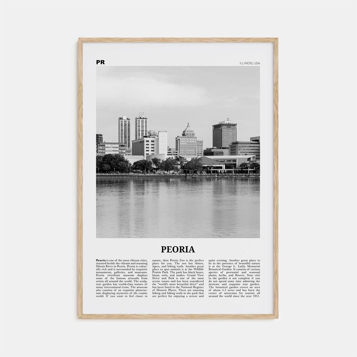 Peoria, Illinois Black and White Travel Poster