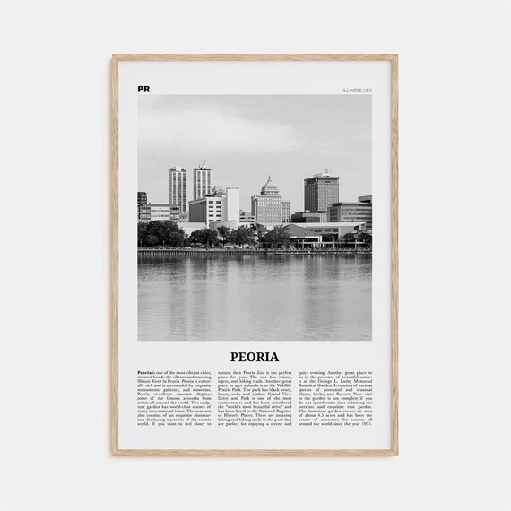 Peoria, Illinois Black and White Travel Poster
