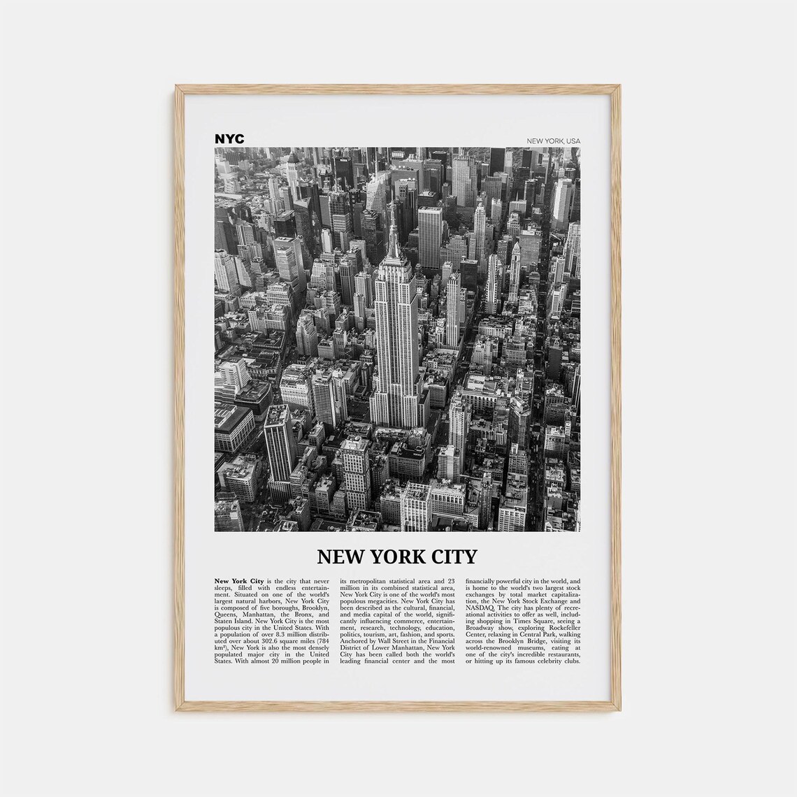 New York City No. 2 Black and White Travel Poster