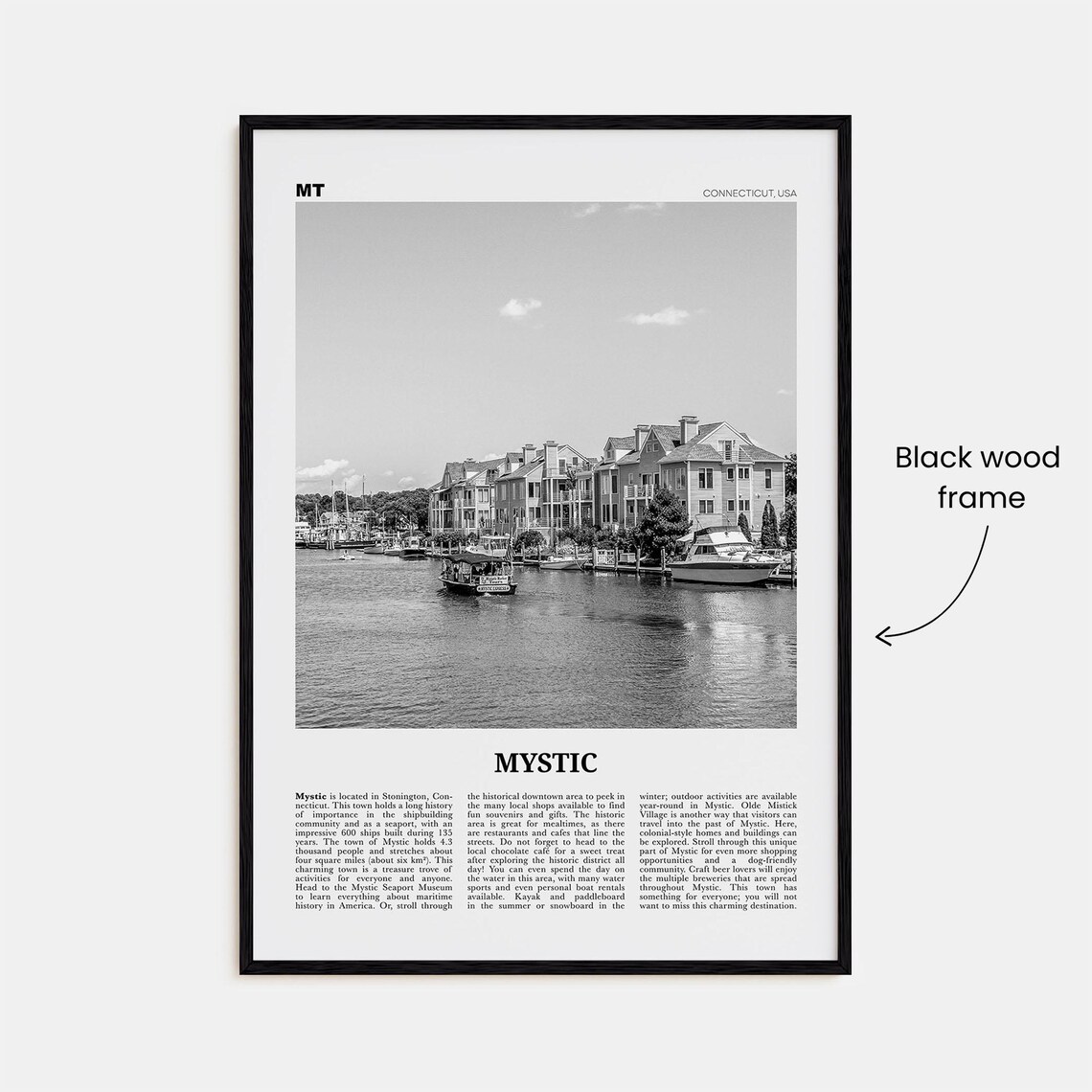 Mystic Connecticut Map, Black And White Travel Poster - Image 3