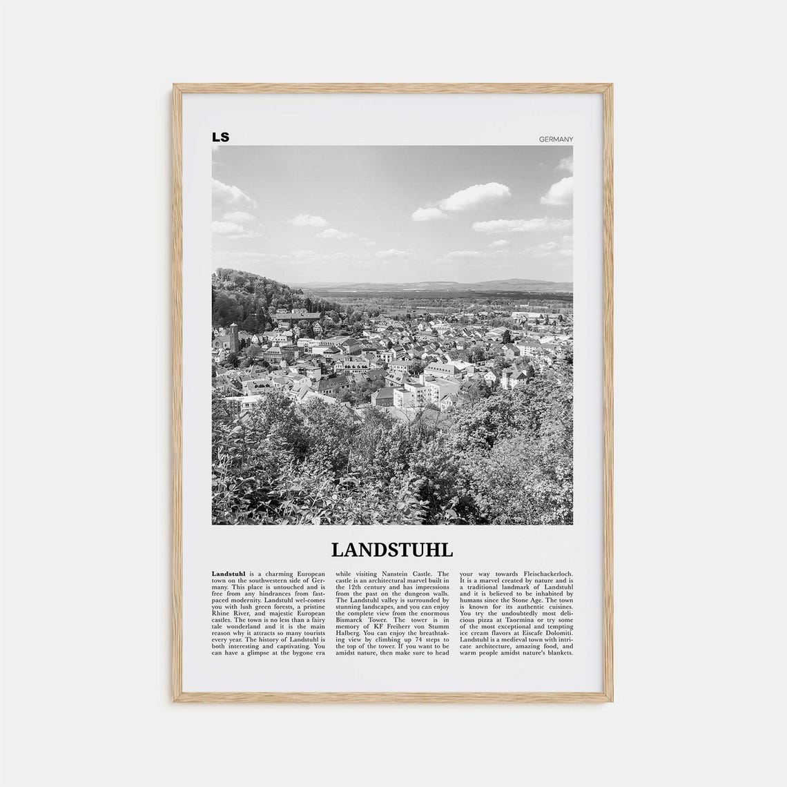 Landstuhl Black And White Travel Wall Art Print