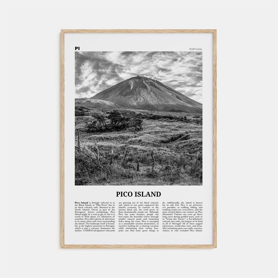 Pico Island Black and White Travel Poster, Portugal