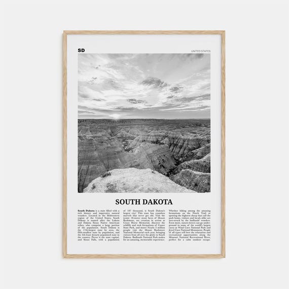 South Dakota Black and White No. 2 Travel Poster