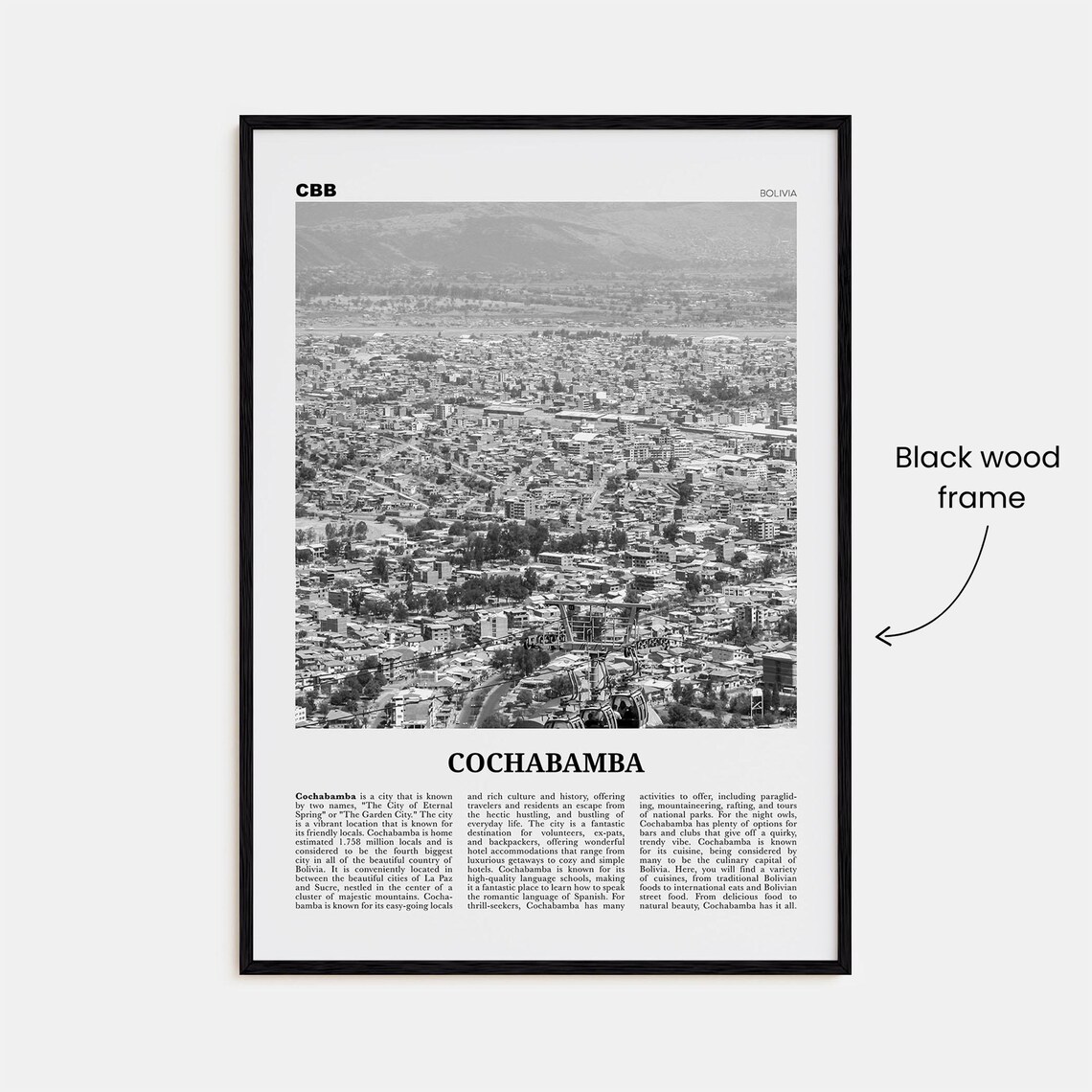 Cochabamba Black and White Art Print, Bolivia - Image 3
