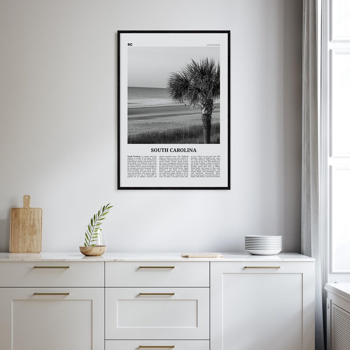 South Carolina Black And White Travel Poster, Map - Image 2