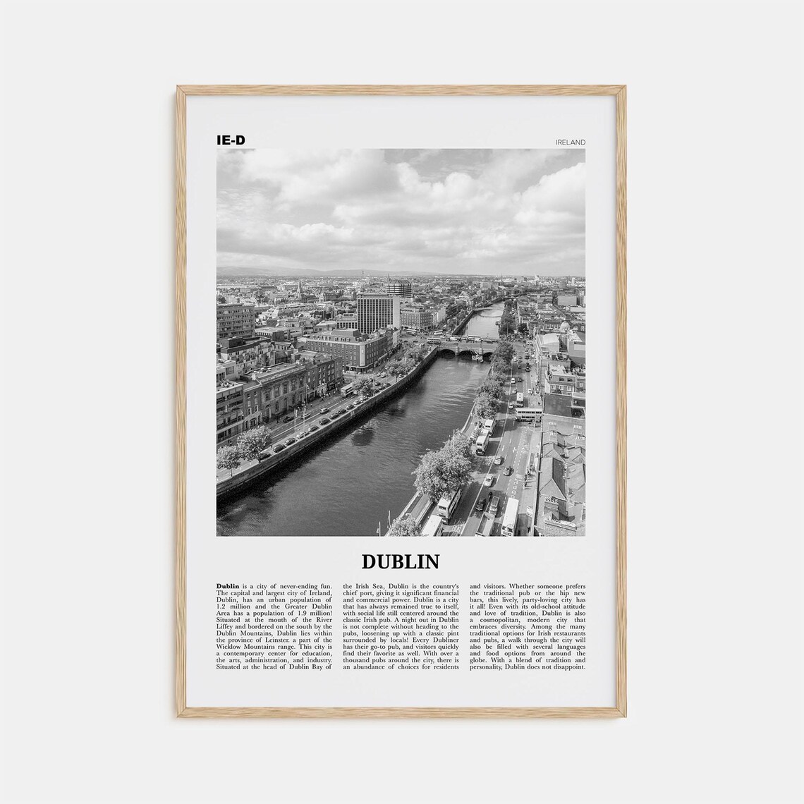 Dublin Black and White Travel Poster No. 2, Ireland