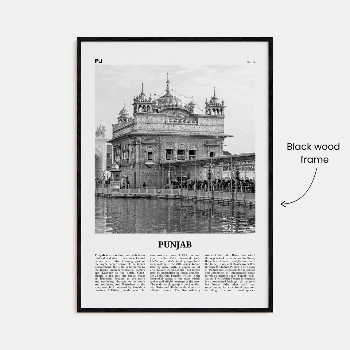Punjab Black and White Travel Poster, India Wall Art - Image 3