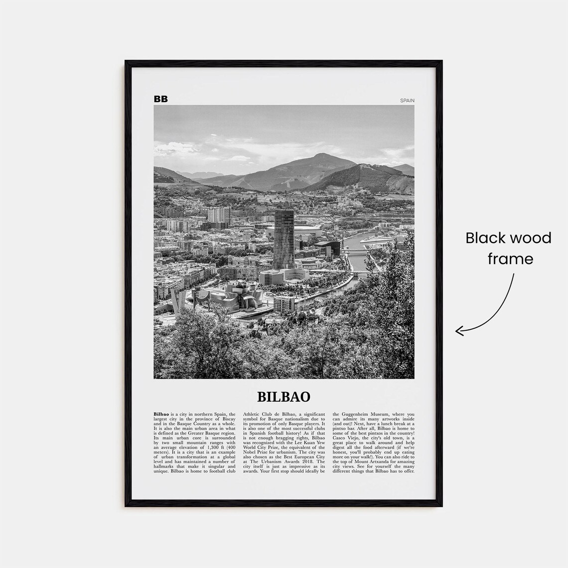 Bilbao Black and White Travel Poster, Spain, Biscay - Image 3