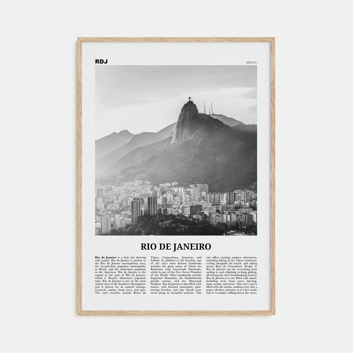 Rio de Janeiro Corcovado Christ Skyline Black and White Poster