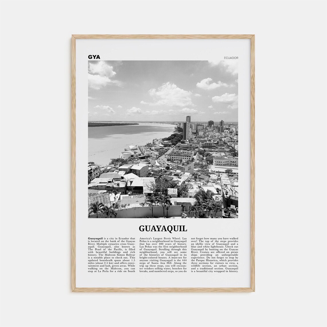 Guayaquil Black and White Travel Poster, Ecuador