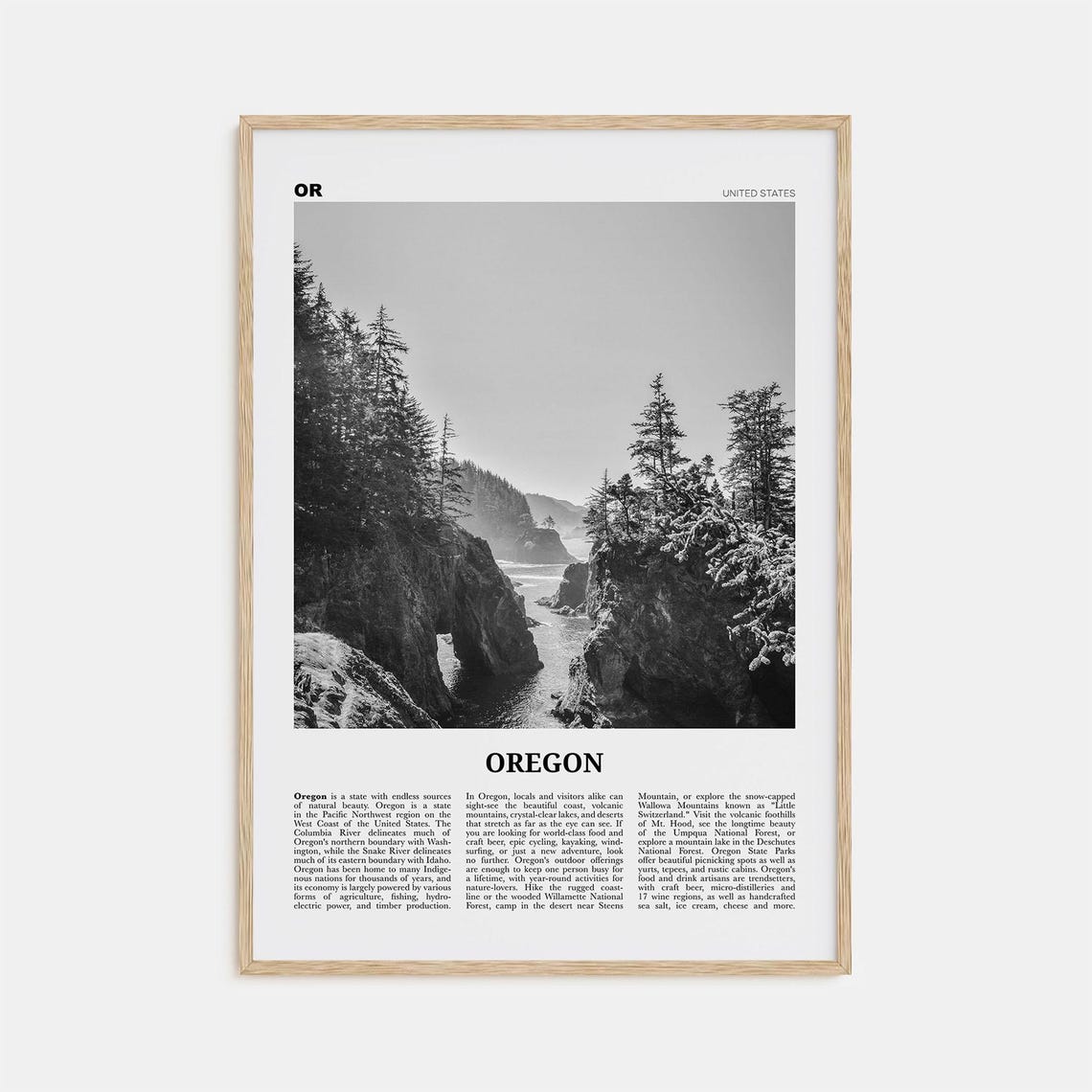 Oregon Black and White Travel Poster, Wall Art