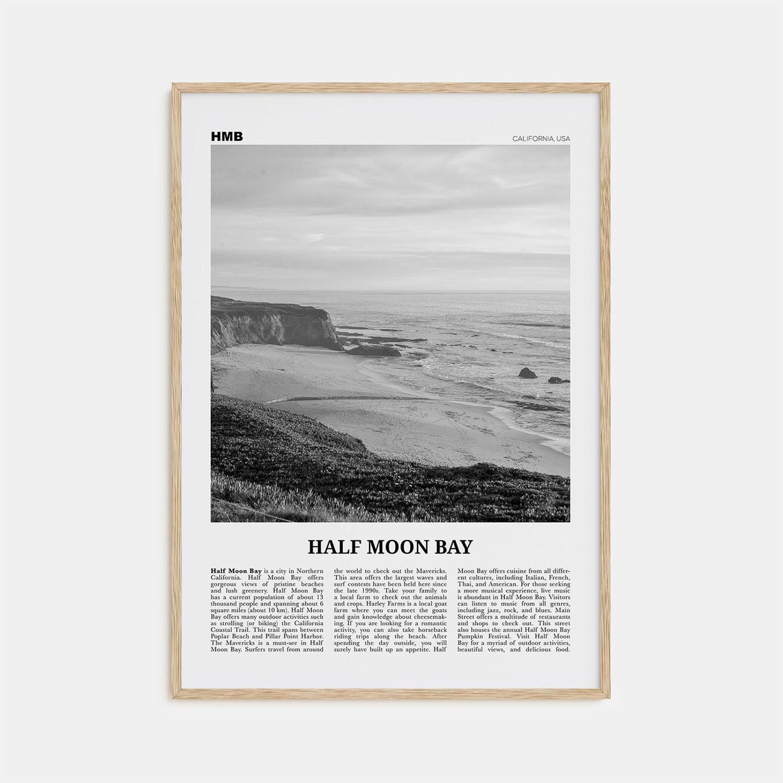 Half Moon Bay, Black And White Travel Poster
