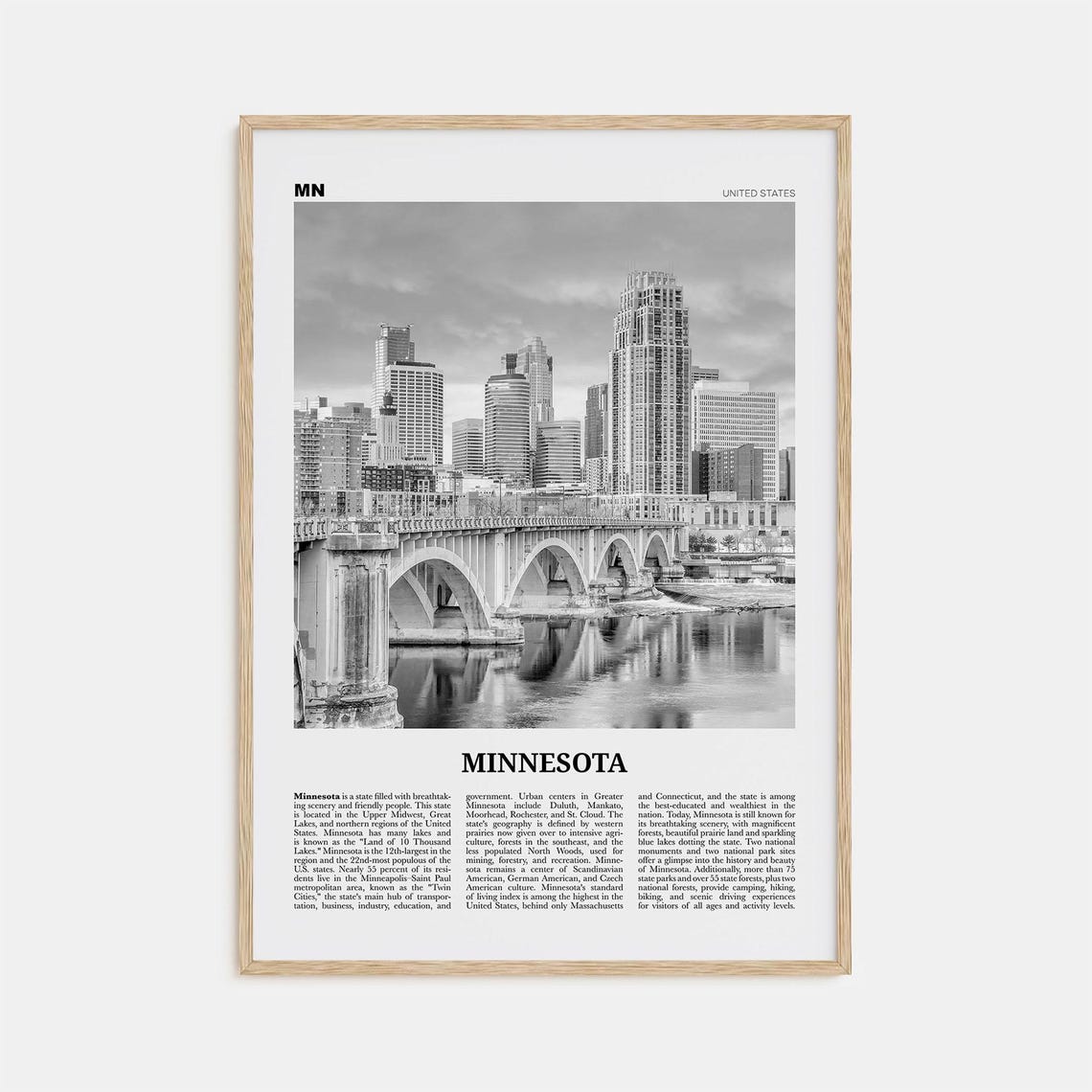 Minnesota Map Black and White No. 2 Travel Poster