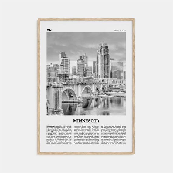 Minnesota Map Black and White No. 2 Travel Poster