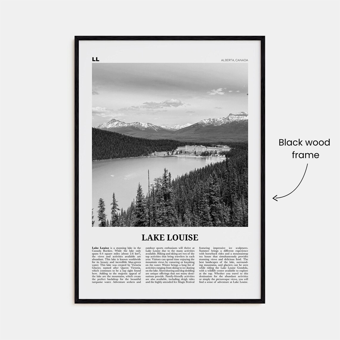 Lake Louise Black and White No. 1, Alberta Canada Art Print - Image 3