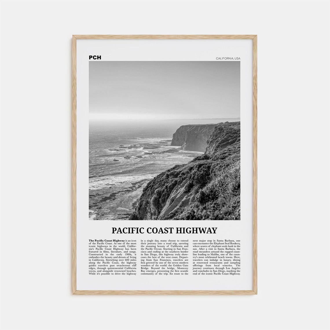 Pacific Coast Highway No. 1 Black And White Art Print