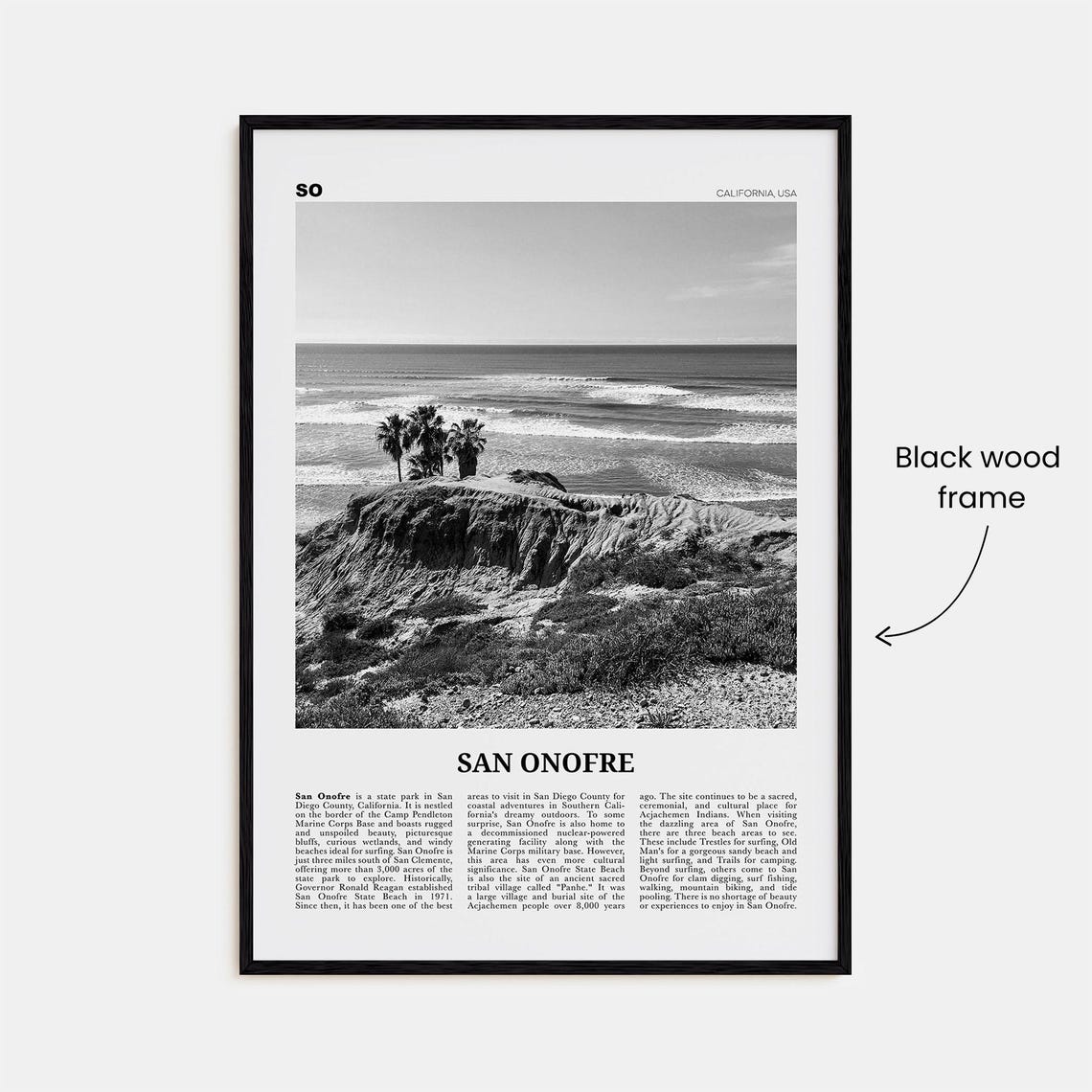 San Onofre Black and White Travel Poster, San Diego - Image 3
