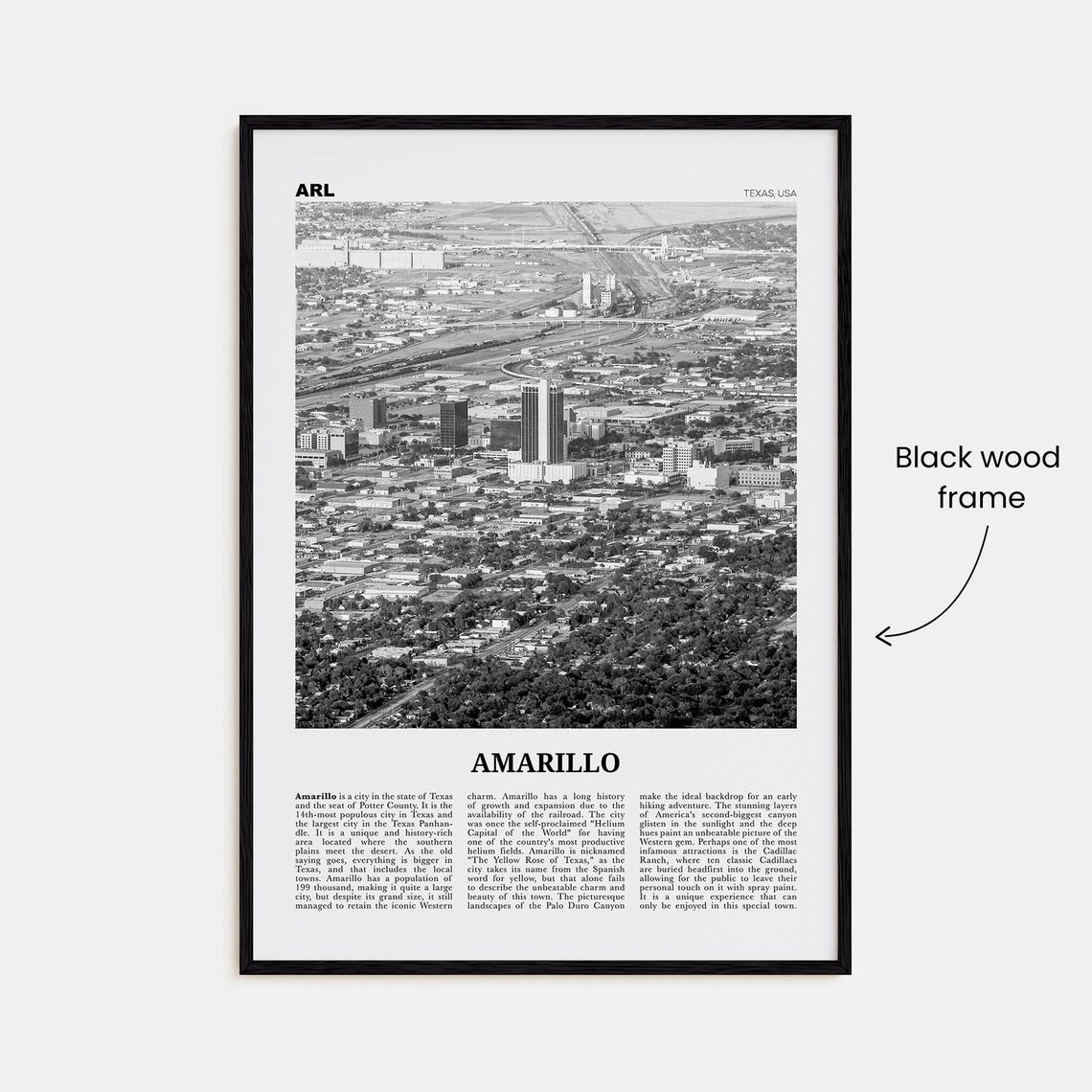 Amarillo Black and White Texas Travel Art Print - Image 3