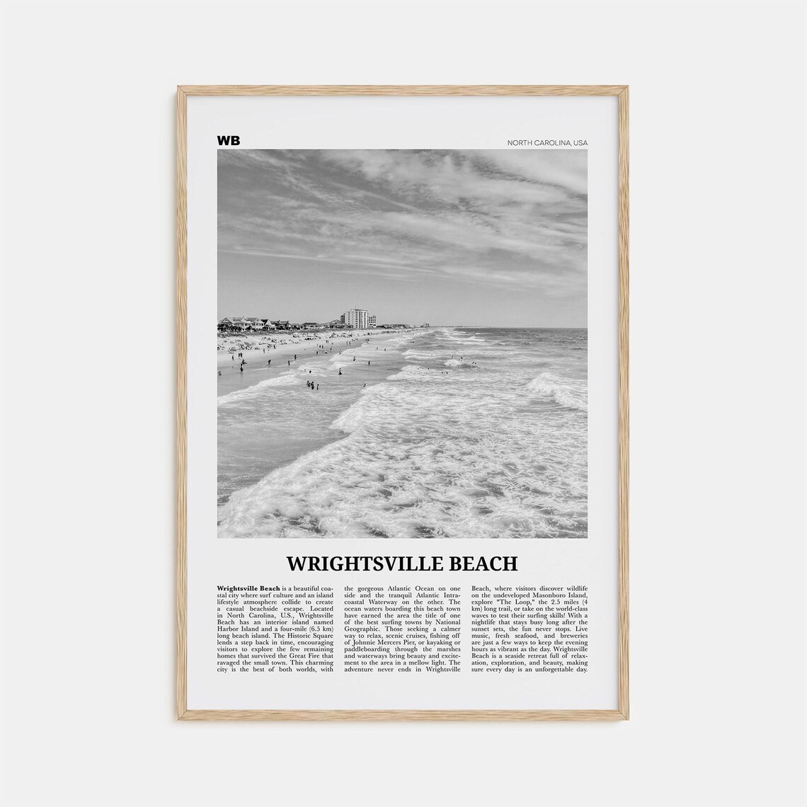 Wrightsville Beach Black-and-White Travel Poster